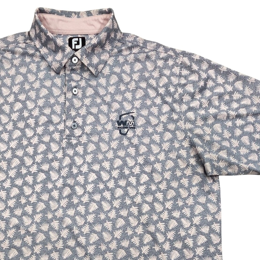 FootJoy WM Phoenix Open TPC Scottsdale Golf Polo Gray Pink Leaf AOP Mens Large